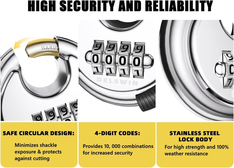 DELSWIN 4 Digit Combination Lock with Hardened Steel Shackle Combo Padlock for Sheds,Gym Locker,Storage Unit,Gate and Fence (1 Pcs) - Image 4